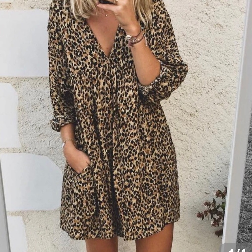 Leopard print baby-doll dress